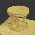 Handcrafted Rattan Stool With Round Woven Seat And Sturdy Curved Legs On Tile Floor