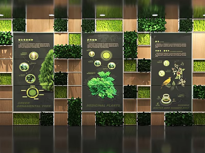 Indoor Display Area Featuring Green Plant Walls And Plant Illustration Information Boards 3d model