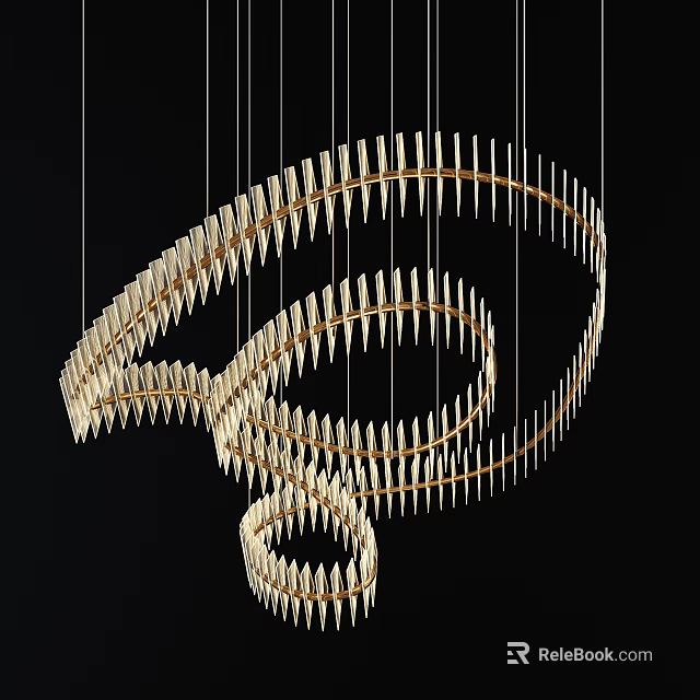 Modern Artistic Spiral Chandelier with Golden Frame and Slender Elements 3d model 