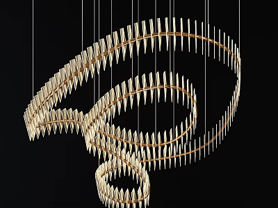 Modern Artistic Spiral Chandelier with Golden Frame and Slender Elements 3d model