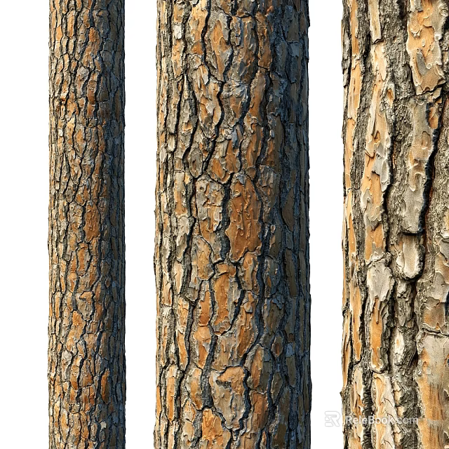 Natural Tree Trunk Components With Textured Bark And Brown Beige Tones 3d model