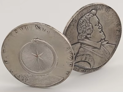 Vintage Silver Coins With Radiant Front Pattern And Portrait Back Inscriptions 3d model