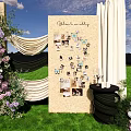 Outdoor Floral Decor With Wooden Frame Purple White Flowers Green Lawn And Guest Gallery Board