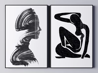 Modern Abstract Black And White Female Silhouette Wall Art Prints 3d model