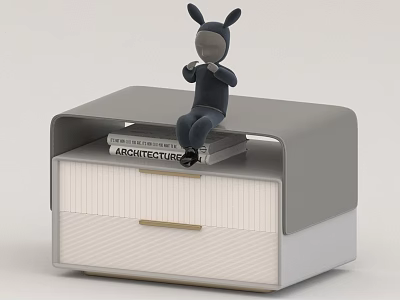 Modern Nightstand with Doll Sitting on Books and Drawer in Contemporary Design 3d model