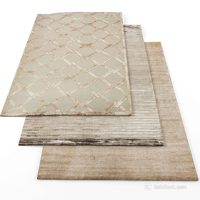 Three Stylish Square Rugs with Geometric Interlaced Patterns and Neutral Textured Surfaces 3d model 