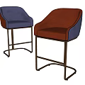 Modern Upholstered Bar Stools In Blue And Orange With Metal Frames 3d model