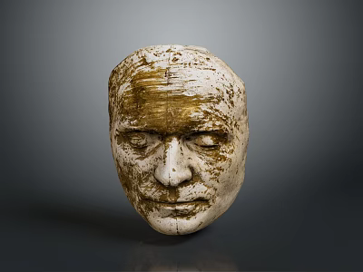Ancient Head Sculpture With White And Gold Textured Weathered Surface On Gray Background 3d model