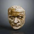 Ancient Head Sculpture With White And Gold Textured Weathered Surface On Gray Background 3d model