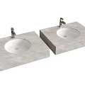 Double Bathroom Sink Basins In Grey Marble Countertop With Chrome Faucets Design
