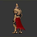 Man In Golden Armor With Red Cape Holding Long Staff