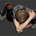 A Man In Gray Short Sleeve Shirt And Black Shorts Stretching Arms On Dark Background