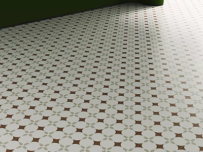 Classic Patterned Tile Floor With Brown And White Circular Geometric Design 3d model