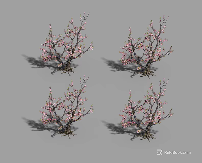 Blooming Arbor With Pink Flowers And Twiggy Branches In Four Views 3d model 