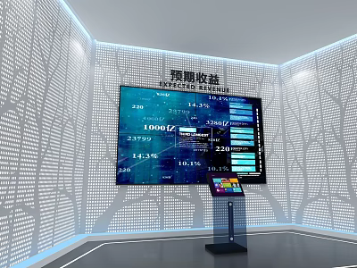 Computer Driven Large Screen Data Display System With Predicted Revenue Charts And Touch Console 3d model