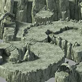 Rocky Terrain 3D Model Featuring Circular Platforms And Stepped Structures