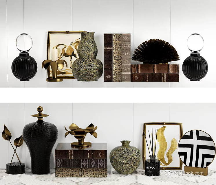 Modern Elegant Decorative Ornament Set With Vases Frames Boxes And Perfume Bottles For Home Interior 3d model 