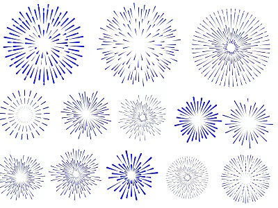 Decorative Wall Design With Blue And White Fireworks Patterns In Various Styles 3d model