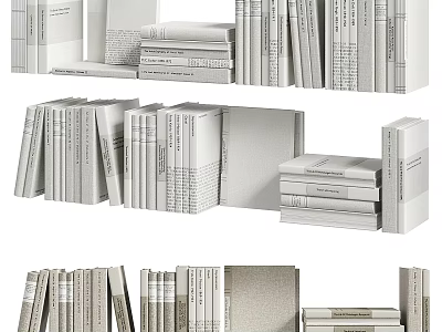 Various Books And Magazines Stacked On Shelf With Neutral Colors And Different Sizes 3d model