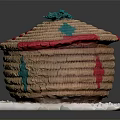 Woven Storage Basket With Lid Natural Beige Body Red Blue Stripes Green Decorative Top