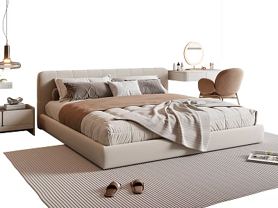 Modern Double Bed Interior Design With Soft Bedding Nightstand Chair And Cozy Rug 3d model