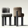 Modern Minimalist Accent Chairs Gray Brown With Striped Square Frame Backrests Black Cylindrical Legs