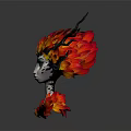Game Movie Character With Flame Decorated Headpiece Twig Horns And Green Eyes