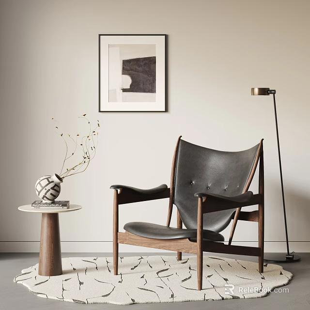 Stylish Mid Century Modern Lounge Chair With Leather Upholstery And Wooden Frame 3d model 
