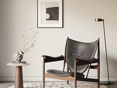 Stylish Mid Century Modern Lounge Chair With Leather Upholstery And Wooden Frame 3d model