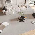 Modern Sofa Coffee Table Combination With Upholstered Sofa Black Table Potted Plant And Area Rug