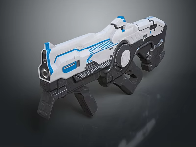 Futuristic Sci Fi Weapon With White Blue And Black Mechanical Design And 3D Rendering Details 3d model