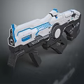 Futuristic Sci Fi Weapon With White Blue And Black Mechanical Design And 3D Rendering Details
