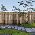 Serene Garden Stepping Stones Path With Bamboo Fence Small Pond And Stone Lanterns