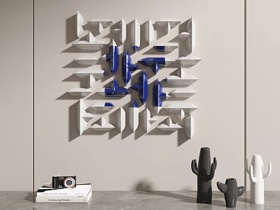 Modern Geometric Wall Decor With Blue And White 3D Design On Beige Wall 3d model