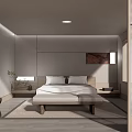 Minimalist Hotel Guest Room With Gray Walls Wall Art TV And Wooden Bench