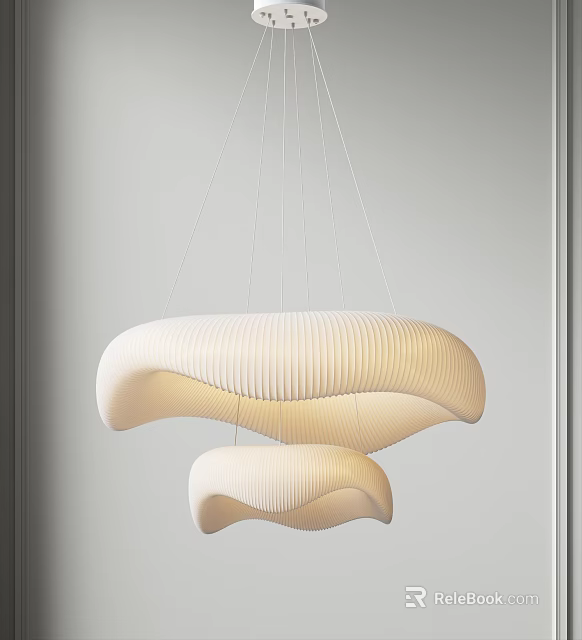 Modern Ribbed Pendant Light Double Curved Shade Design For Minimalist Interior Space 3d model 