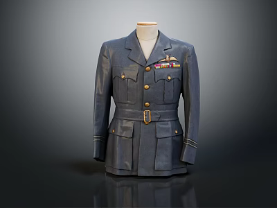 Formal Military Style Coat In Dark Blue With Brass Buttons And Insignia Details 3d model