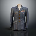 Formal Military Style Coat In Dark Blue With Brass Buttons And Insignia Details