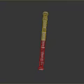 Silver Long Rod Weapon with Multiple Ring Structures and Red Accent Dots 3d model