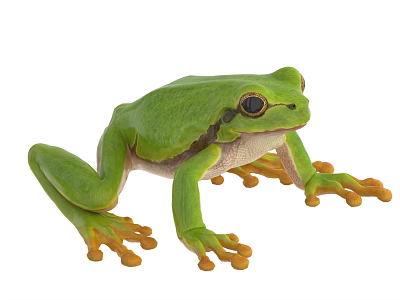 Green Reptile With Large Eyes And Orange Toes Close Up On White Background 3d model