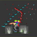 Vibrant Flying Toucan Standing On Green Grass With Colorful Streamers Confetti And Balloons