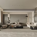 Modern Living and Dining Room Interior With Sofa Coffee Table Fireplace and Decorative Plants