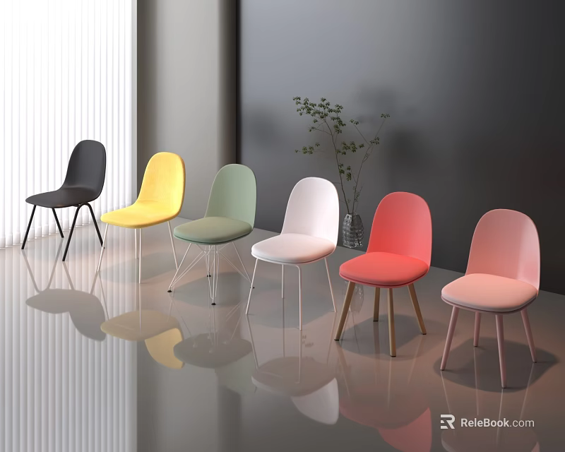 Colorful Modern Single Chairs In Various Colors With Metal And Wooden Legs For Home Decor 3d model 
