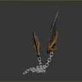 Fantasy Twin Blades Weapon With Golden Claw Handle Red Grip Serrated Blades And Silver Chain