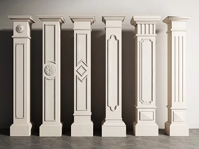 Ornate Roman Columns Featuring Various Carved Patterns And Classic Capital Designs 3d model