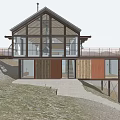 Modern Single Family Home On Sloped Terrain With Large Glass Windows Wood Siding And Balcony
