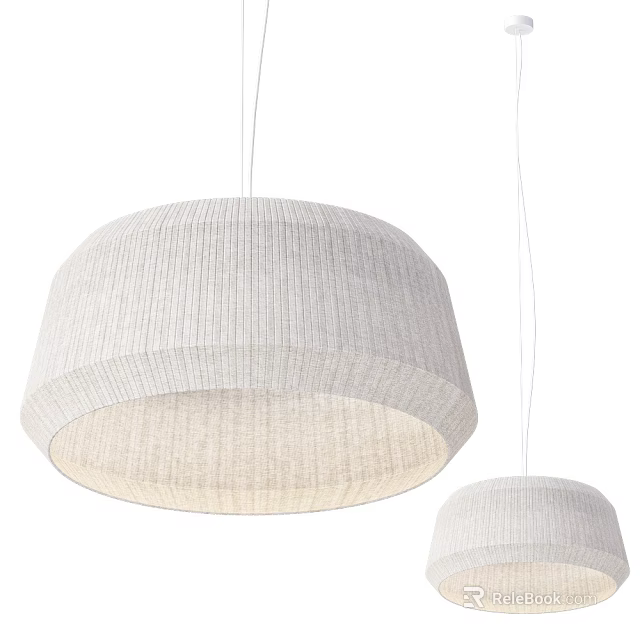 Two White Ribbed Fabric Pendant Lights Hanging in Modern Interior Space 3d model