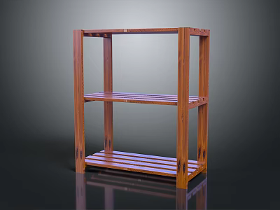 Practical Wooden Multi Tier Open Shelf Storage Organizer For Daily Household Items 3d model