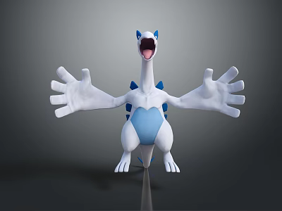 3D Rendered White and Blue Game Movie Character with Outstretched Arms and Open Mouth 3d model