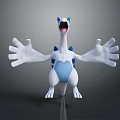 3D Rendered White and Blue Game Movie Character with Outstretched Arms and Open Mouth